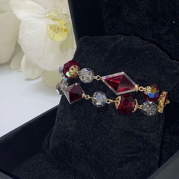 Gorgeous Red Crystal Double Strand Bracelet - Picture 2 of 12